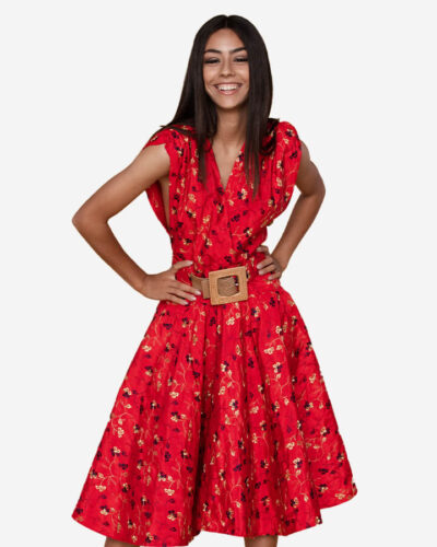 Floral short dress red